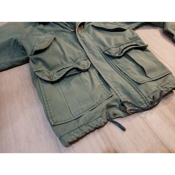 Vintage 90's Arizona Jean Company Green Barn Jacket Military Style Cotton Medium - Picture 3 of 7